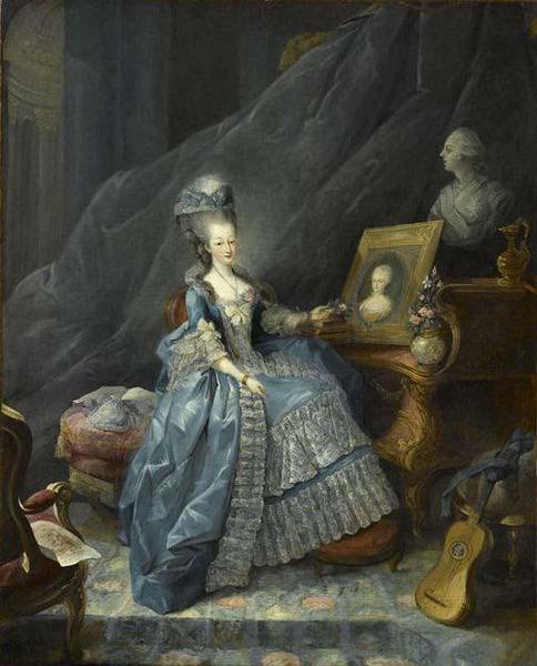  Marie Therese of Savoy, Countess of Artois pointing to a portrait of her mother and overlooked by abust of her husband